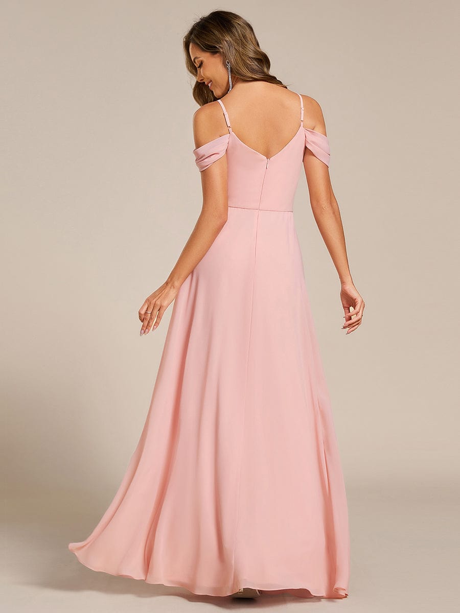 Spaghetti Strap V-Neck Pleated A-Line Bridesmaid Dress #color_Pink