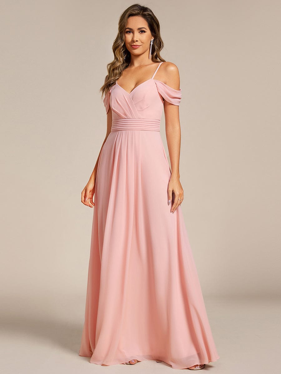 Spaghetti Strap V-Neck Pleated A-Line Bridesmaid Dress #color_Pink