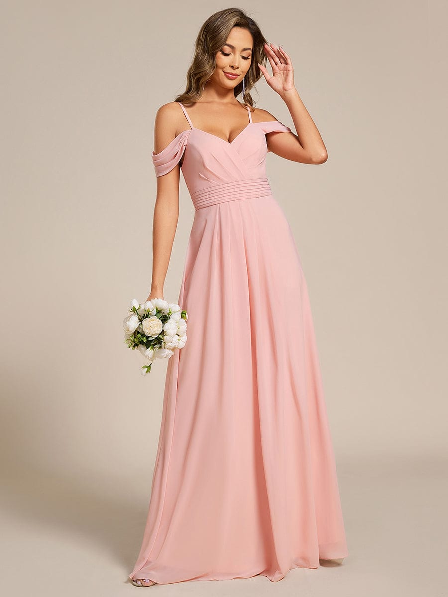 Spaghetti Strap V-Neck Pleated A-Line Bridesmaid Dress #color_Pink