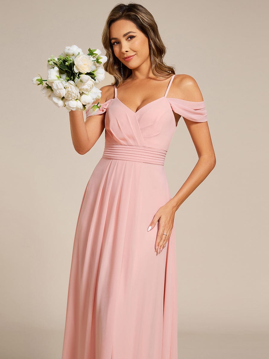 Spaghetti Strap V-Neck Pleated A-Line Bridesmaid Dress #color_Pink