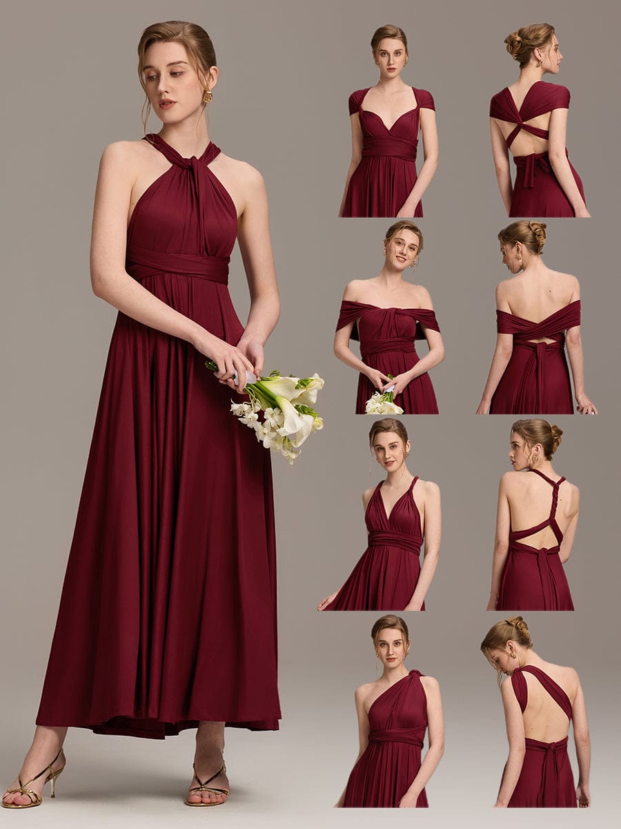High-Stretch Soft Versatile Convertible Bridesmaid Dress #color_Burgundy