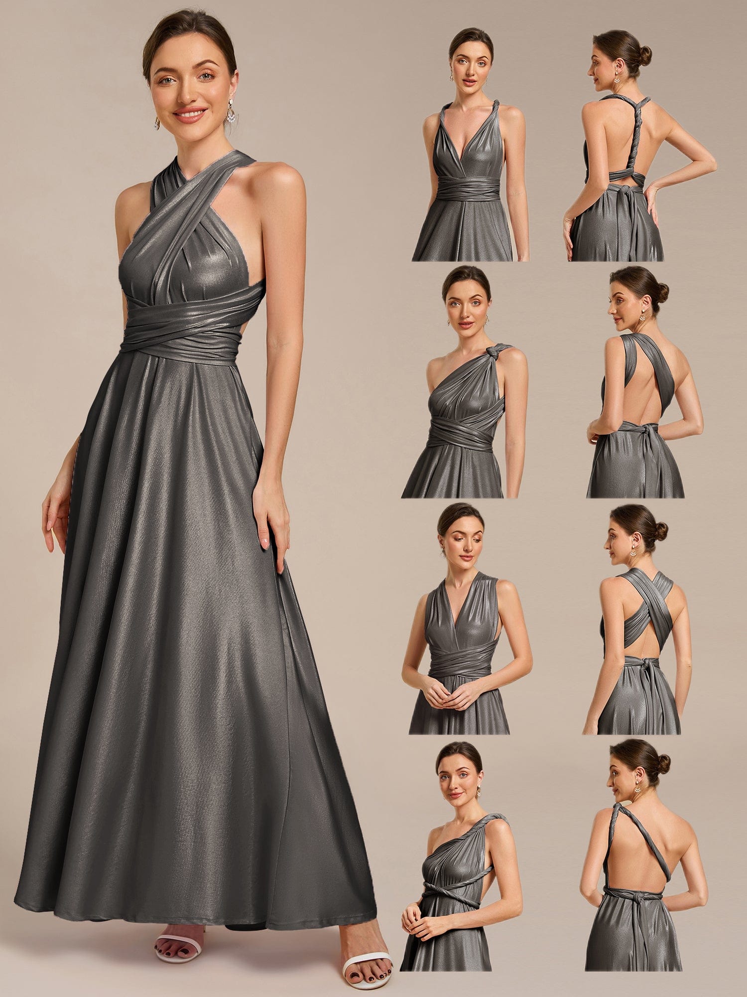High-Stretch Soft Versatile Convertible Bridesmaid Dress #color_Metallic Black