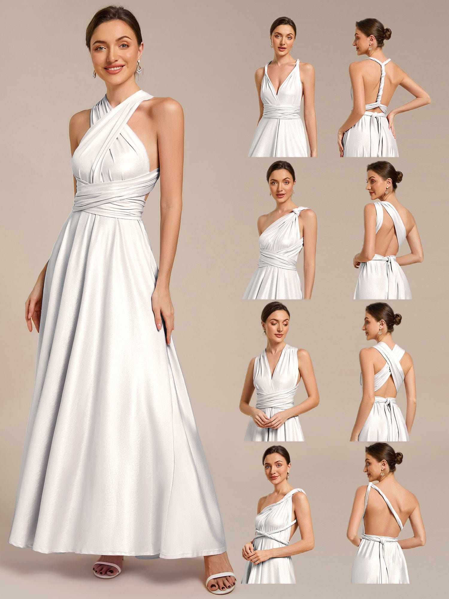 High-Stretch Soft Versatile Convertible Bridesmaid Dress #color_Metallic Silver