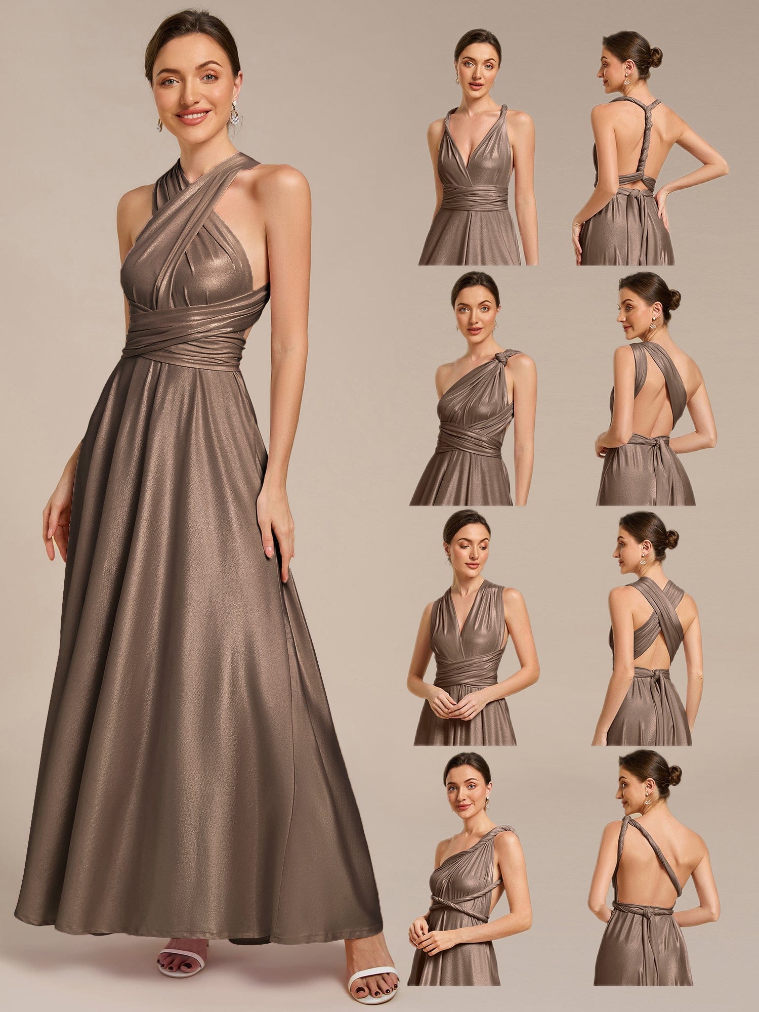 High-Stretch Soft Versatile Convertible Bridesmaid Dress #color_Metallic Brown