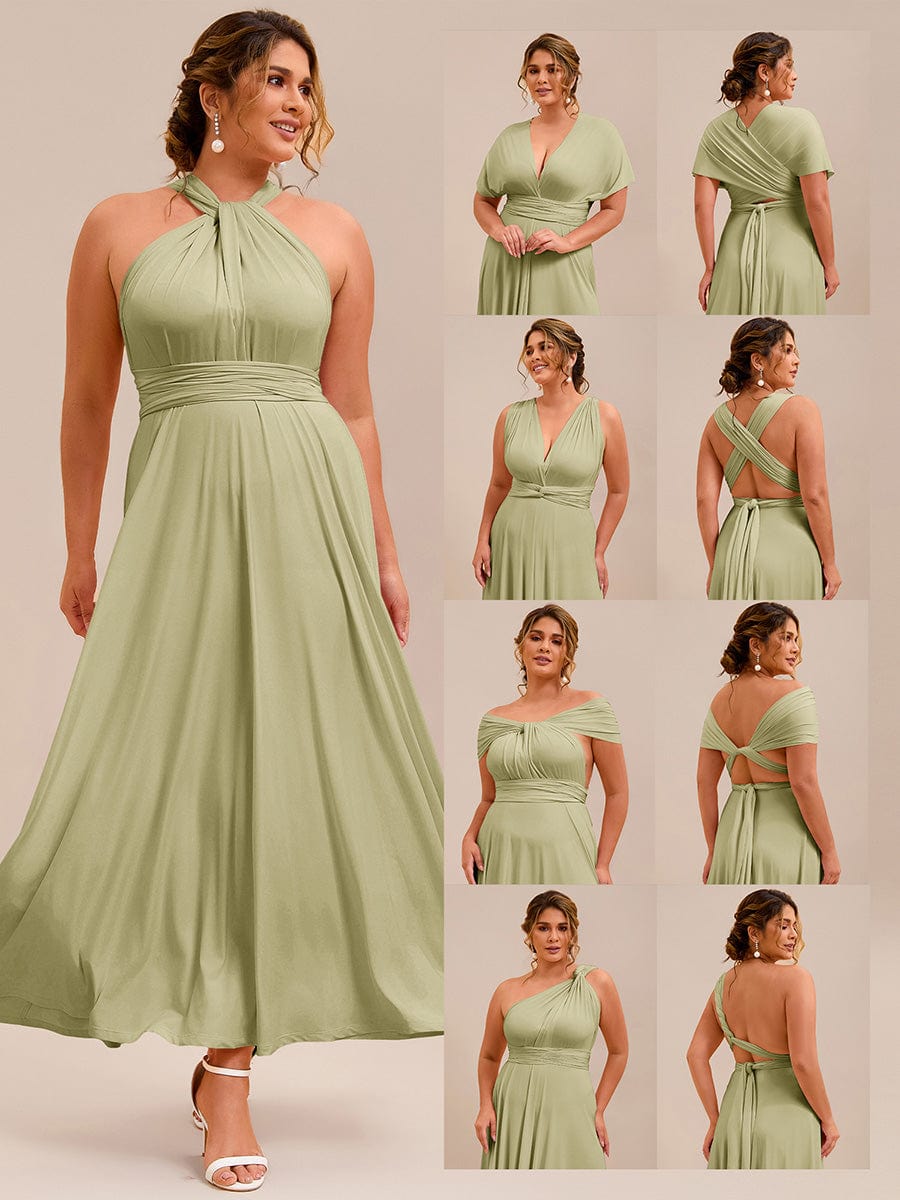 High-Stretch Soft Versatile Convertible Bridesmaid Dress #color_Sage Green