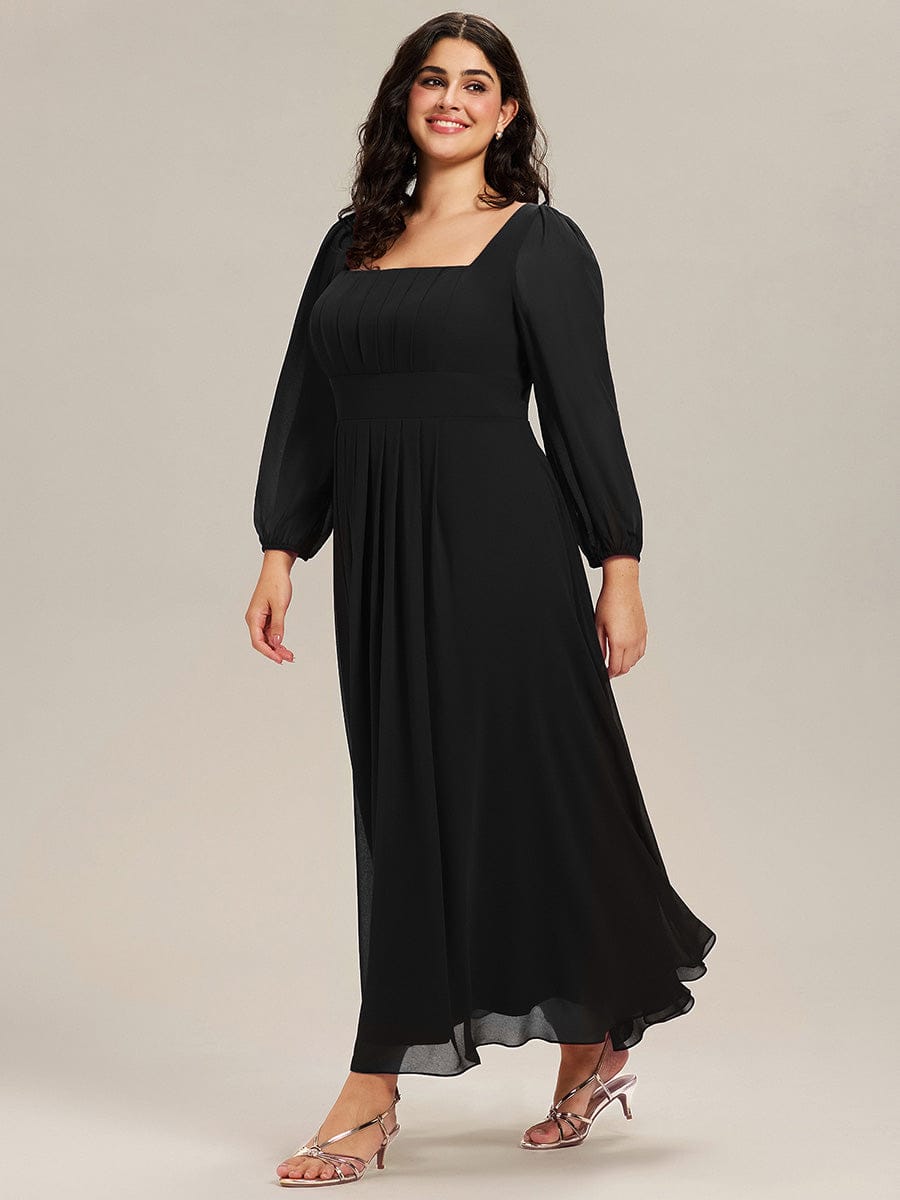 See-through Chiffon Lantern Sleeve Bridesmaid Dress #color_Black
