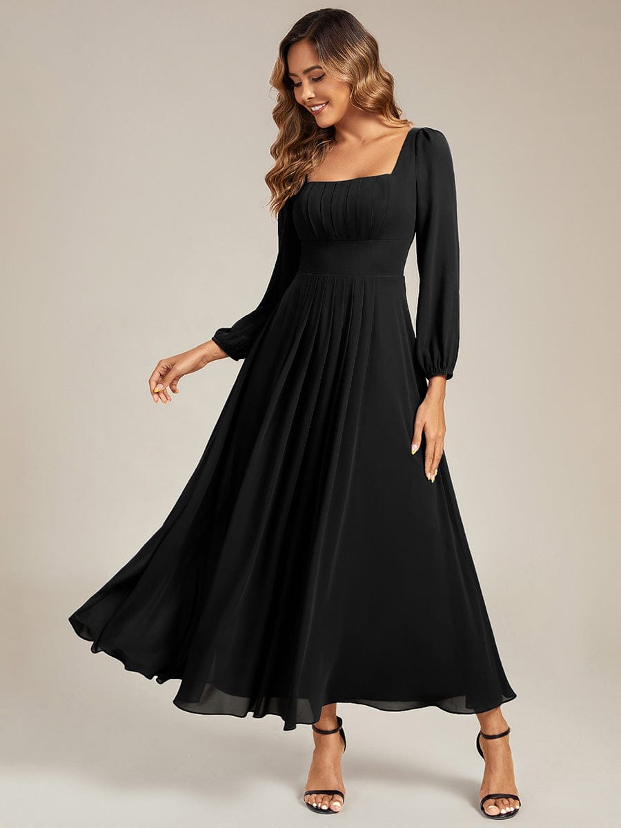 See-through Chiffon Lantern Sleeve Bridesmaid Dress #color_Black