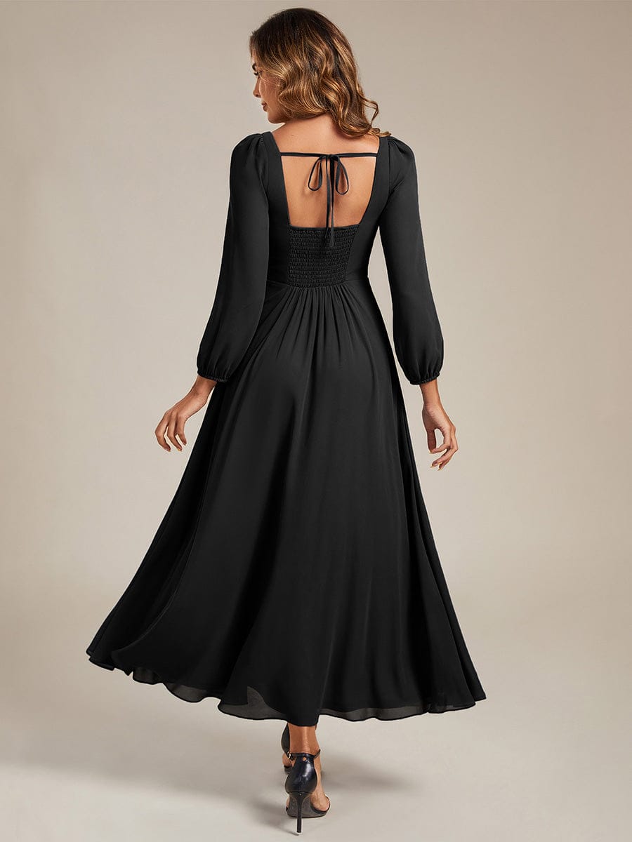 See-through Chiffon Lantern Sleeve Bridesmaid Dress #color_Black