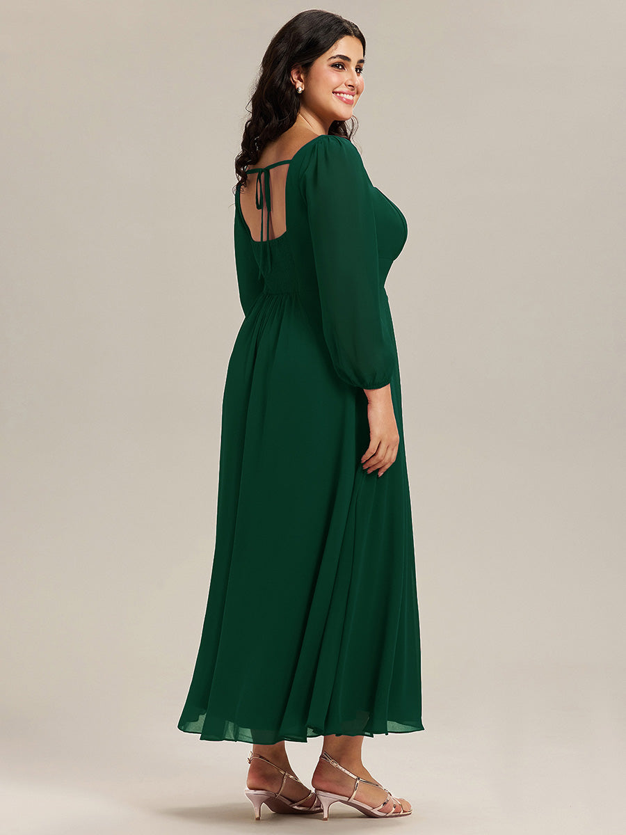 See-through Chiffon Lantern Sleeve Bridesmaid Dress #color_Dark Green