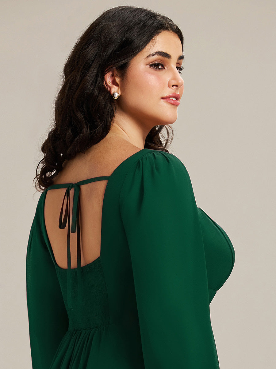 See-through Chiffon Lantern Sleeve Bridesmaid Dress #color_Dark Green