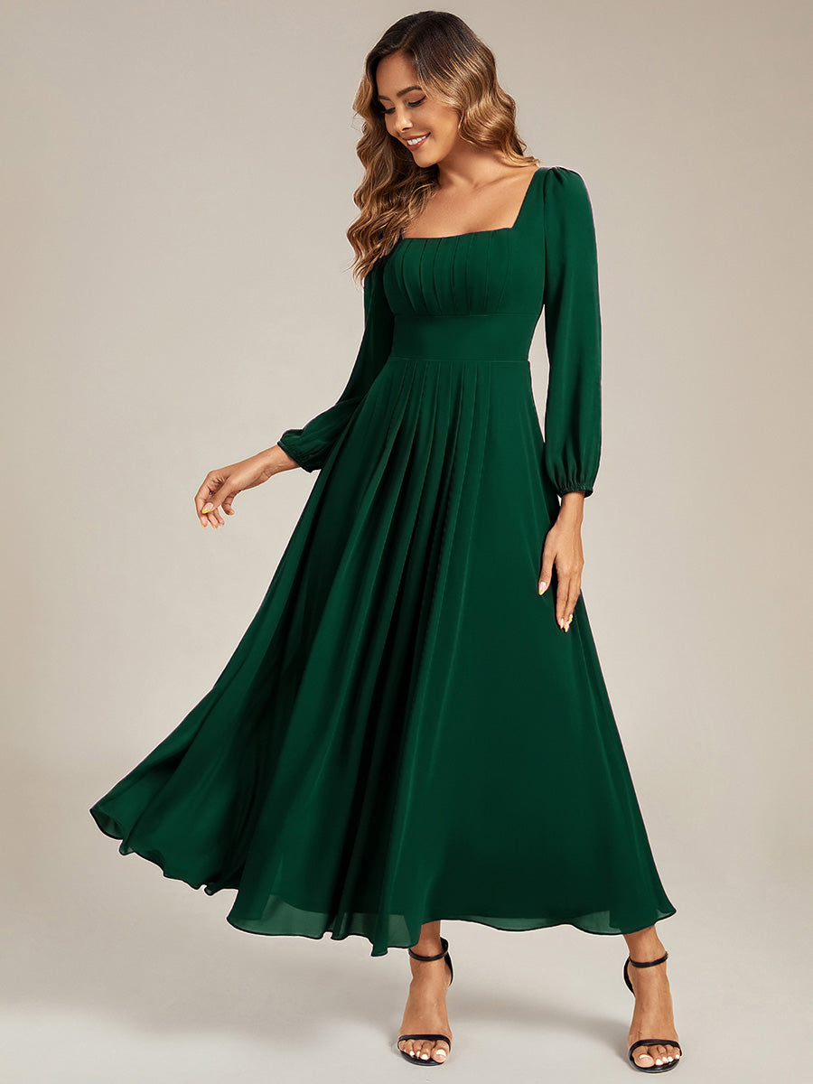 See-through Chiffon Lantern Sleeve Bridesmaid Dress #color_Dark Green