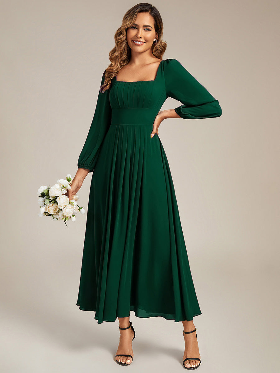 See-through Chiffon Lantern Sleeve Bridesmaid Dress #color_Dark Green
