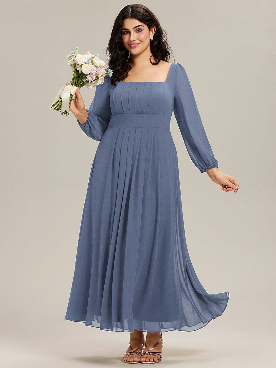 See-through Chiffon Lantern Sleeve Bridesmaid Dress #color_Dusty Blue