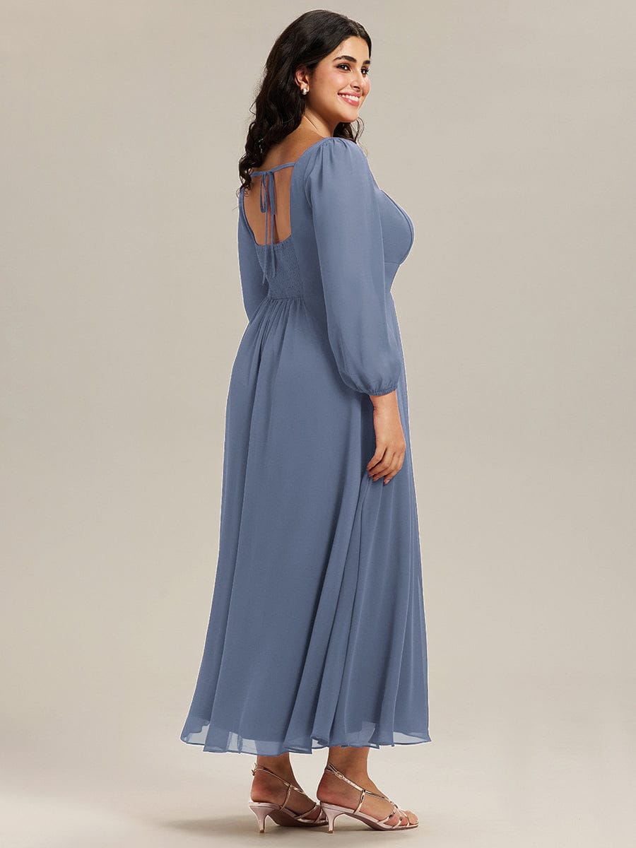 See-through Chiffon Lantern Sleeve Bridesmaid Dress #color_Dusty Blue