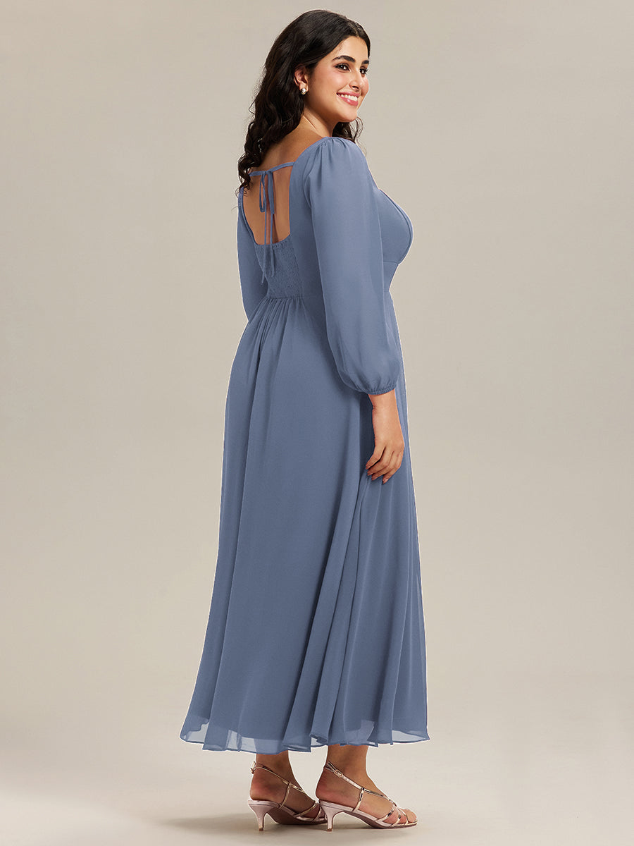 Plus Size See-through Chiffon Lantern Sleeve Wedding Guest Dress #color_Dusty Blue
