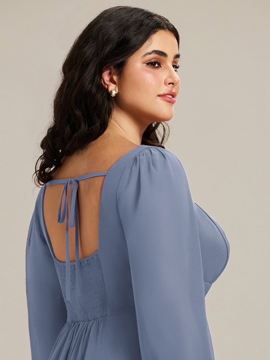 See-through Chiffon Lantern Sleeve Bridesmaid Dress #color_Dusty Blue