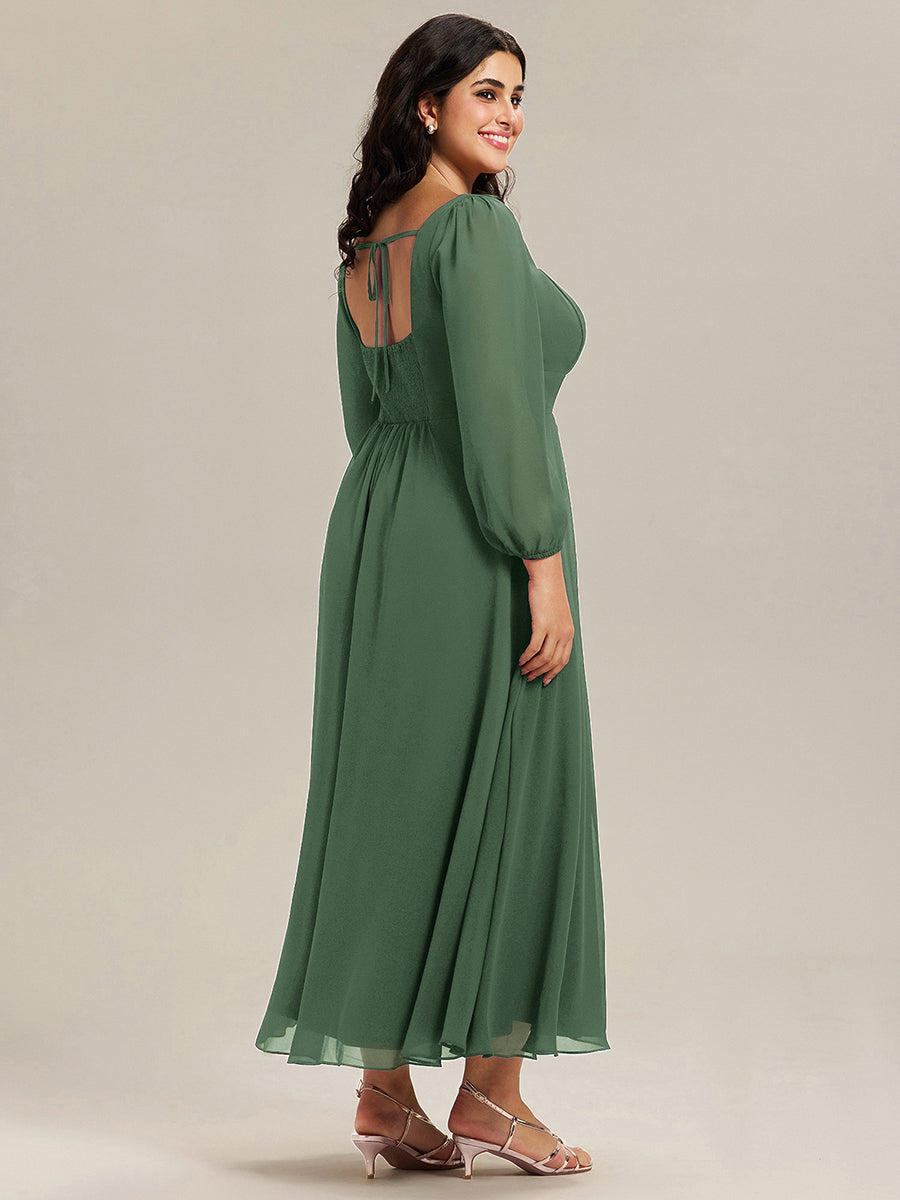See-through Chiffon Lantern Sleeve Bridesmaid Dress #color_Eucalyptus