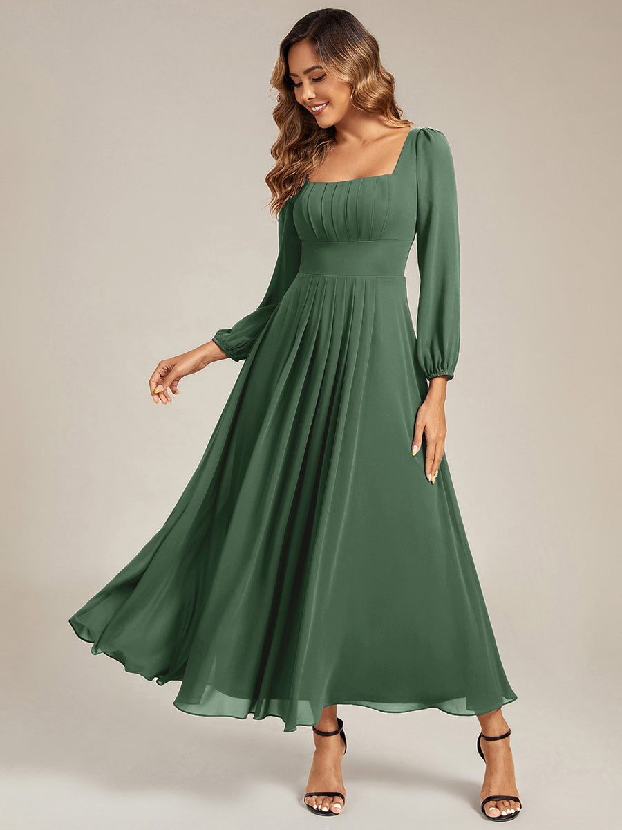 See-through Chiffon Lantern Sleeve Bridesmaid Dress #color_Eucalyptus