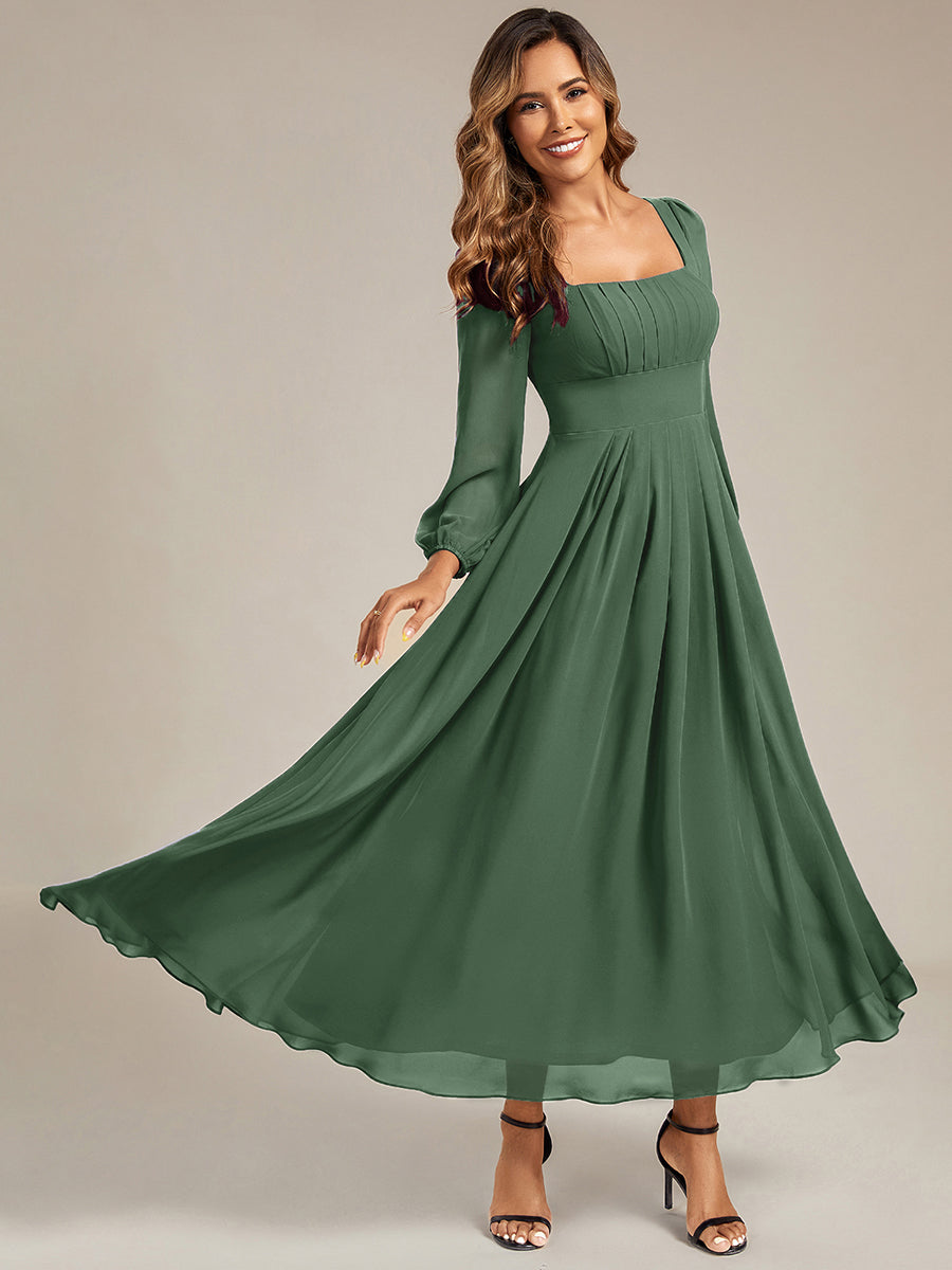 See-through Chiffon Lantern Sleeve Bridesmaid Dress #color_Eucalyptus