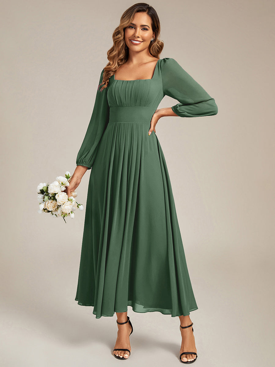 See-through Chiffon Lantern Sleeve Bridesmaid Dress #color_Eucalyptus