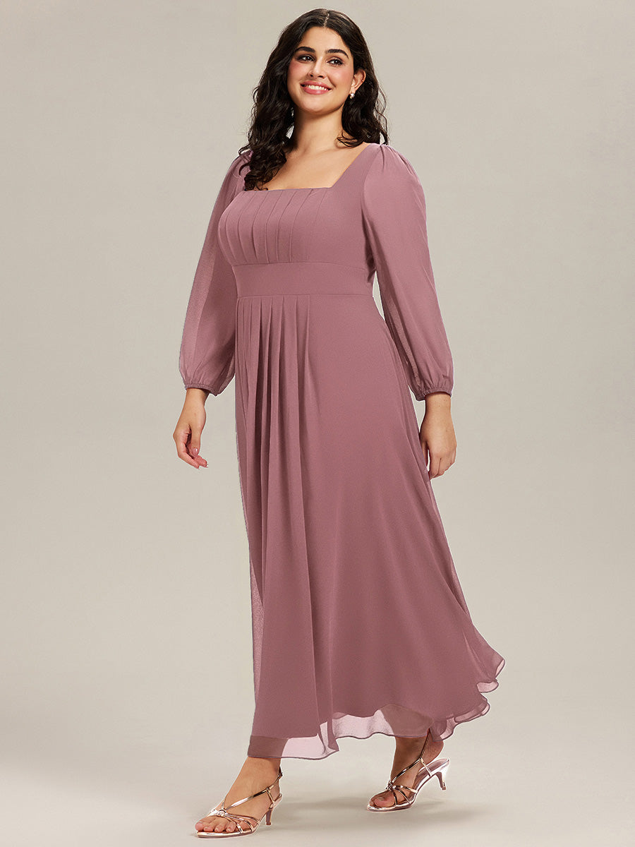 Plus Size See-through Chiffon Lantern Sleeve Wedding Guest Dress #color_Purple Orchid