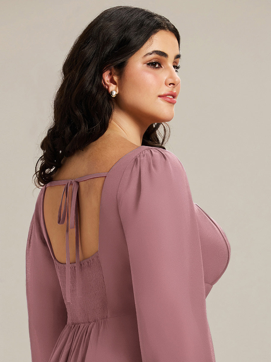 Plus Size See-through Chiffon Lantern Sleeve Wedding Guest Dress #color_Purple Orchid