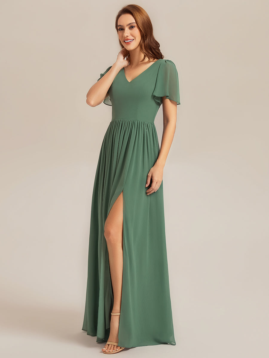 Tie-Up Chiffon Ruffle Sleeve Bridesmaid Dress #color_Eucalyptus