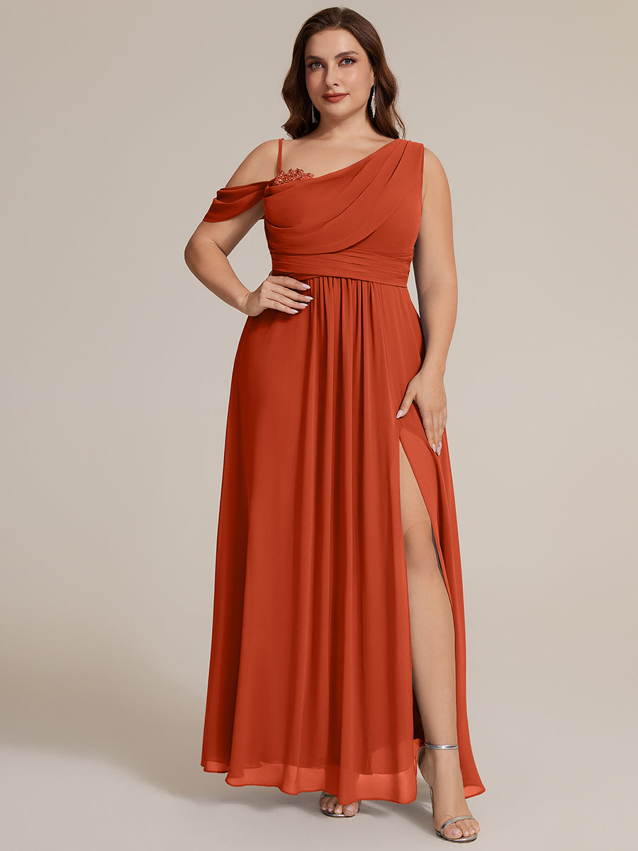 Thigh-High Slit Chiffon Dropped shoulders Bridesmaid Dress #color_Burnt Orange