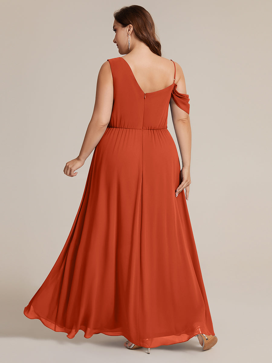 Thigh-High Slit Chiffon Dropped shoulders Bridesmaid Dress #color_Burnt Orange