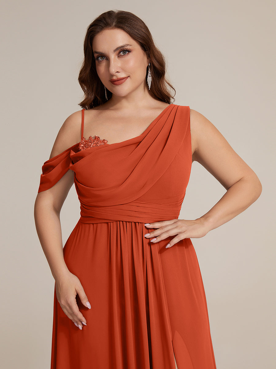 Thigh-High Slit Chiffon Dropped shoulders Bridesmaid Dress #color_Burnt Orange