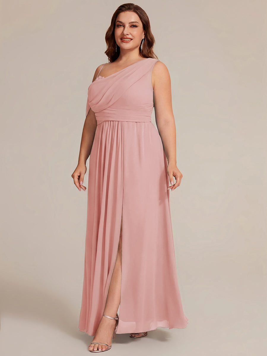 Thigh-High Slit Chiffon Dropped shoulders Bridesmaid Dress #color_Dusty Rose