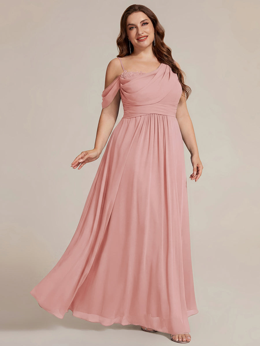 Thigh-High Slit Chiffon Dropped shoulders Bridesmaid Dress #color_Dusty Rose
