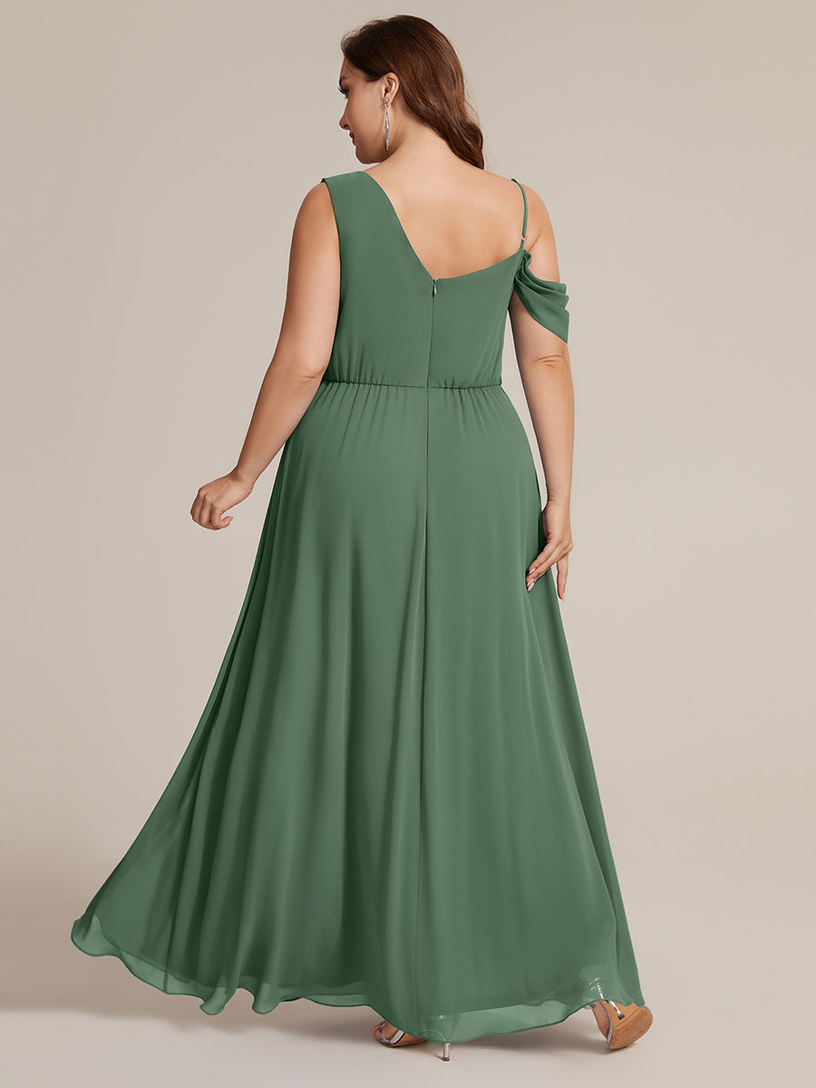 Thigh-High Slit Chiffon Dropped shoulders Bridesmaid Dress #color_Eucalyptus