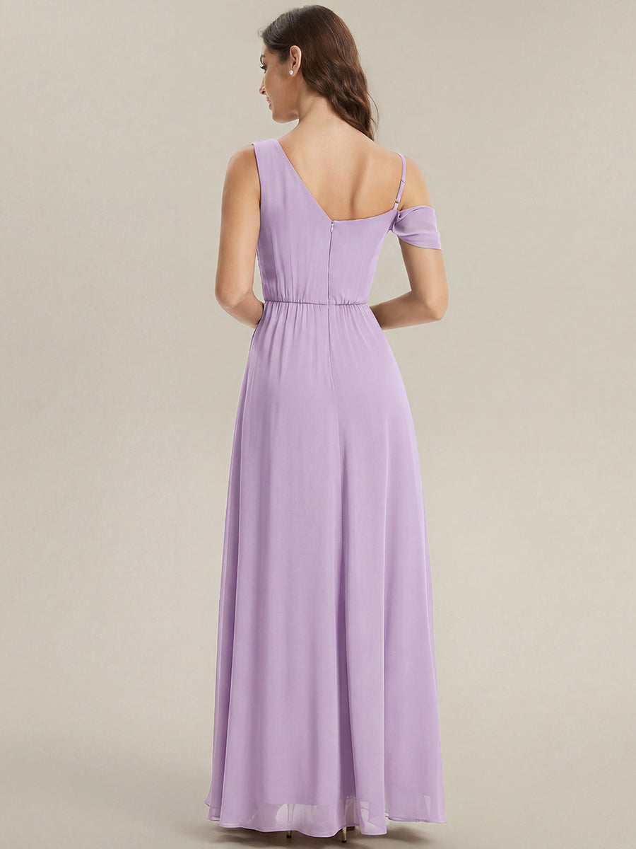 Thigh-High Slit Chiffon Dropped shoulders Bridesmaid Dress #color_Frosted Lilac