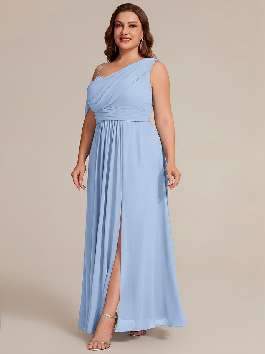 Thigh-High Slit Chiffon Dropped shoulders Bridesmaid Dress #color_Ice Blue