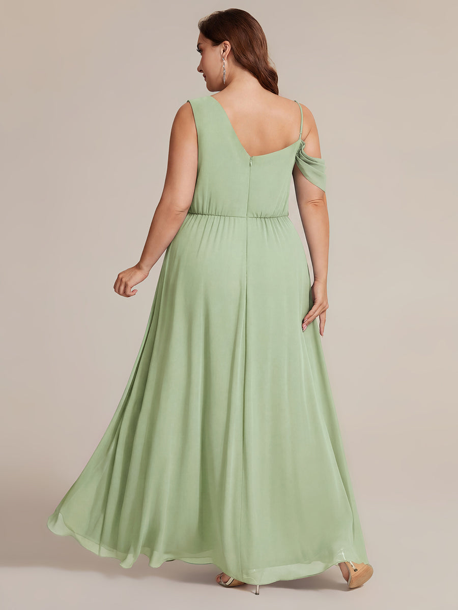 Thigh-High Slit Chiffon Dropped shoulders Bridesmaid Dress #color_Mint Green