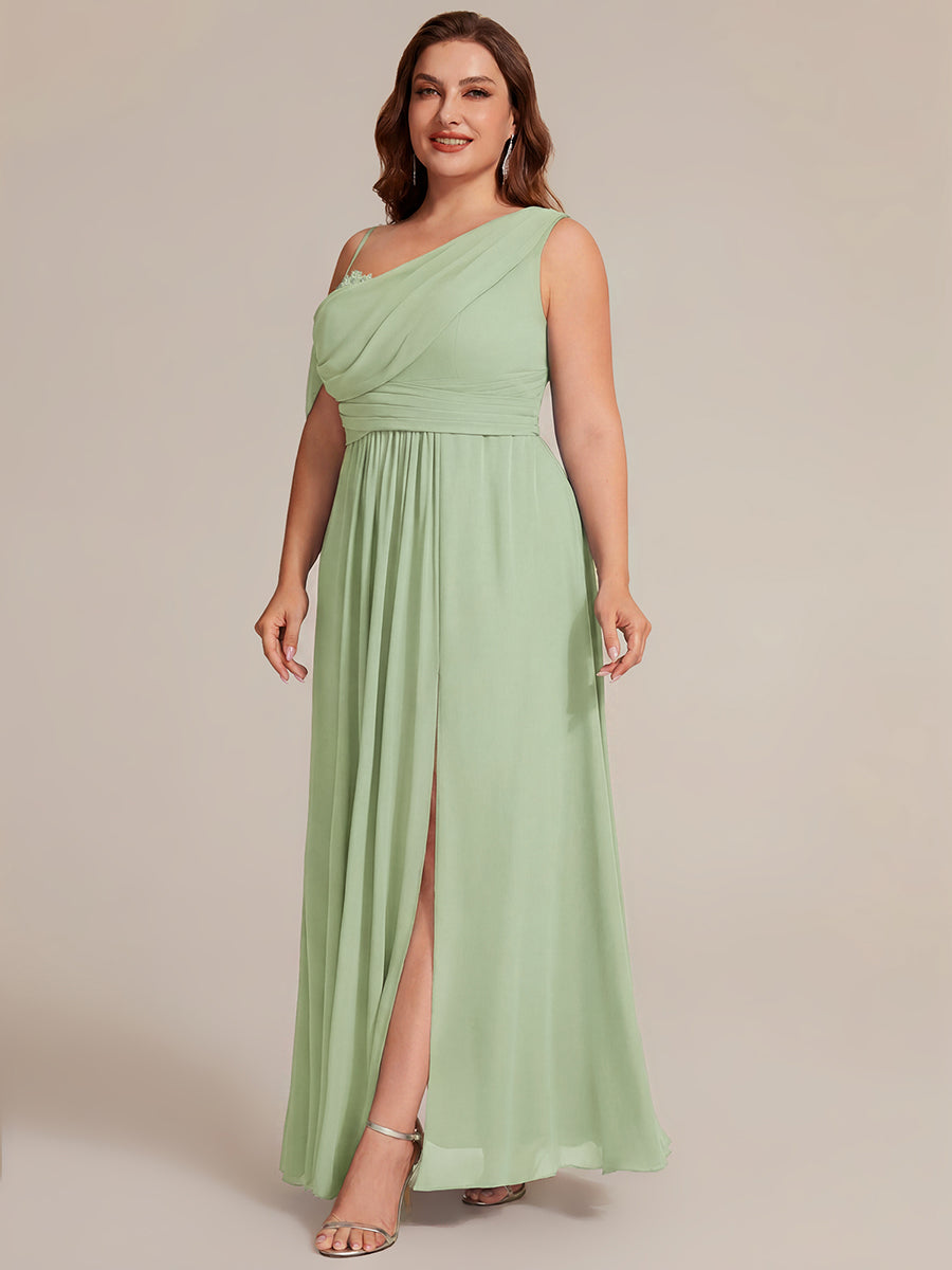 Thigh-High Slit Chiffon Dropped shoulders Bridesmaid Dress #color_Mint Green