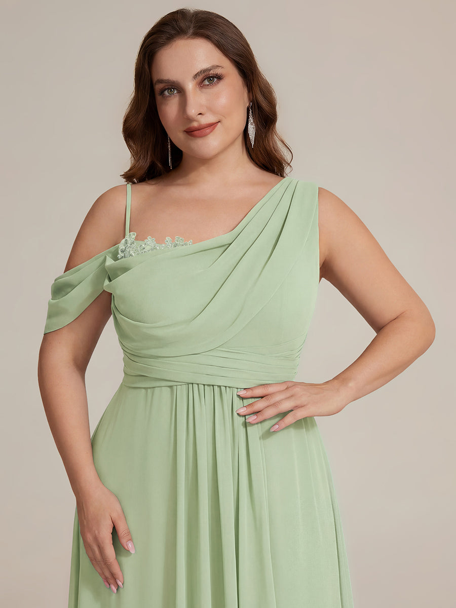 Thigh-High Slit Chiffon Dropped shoulders Bridesmaid Dress #color_Mint Green