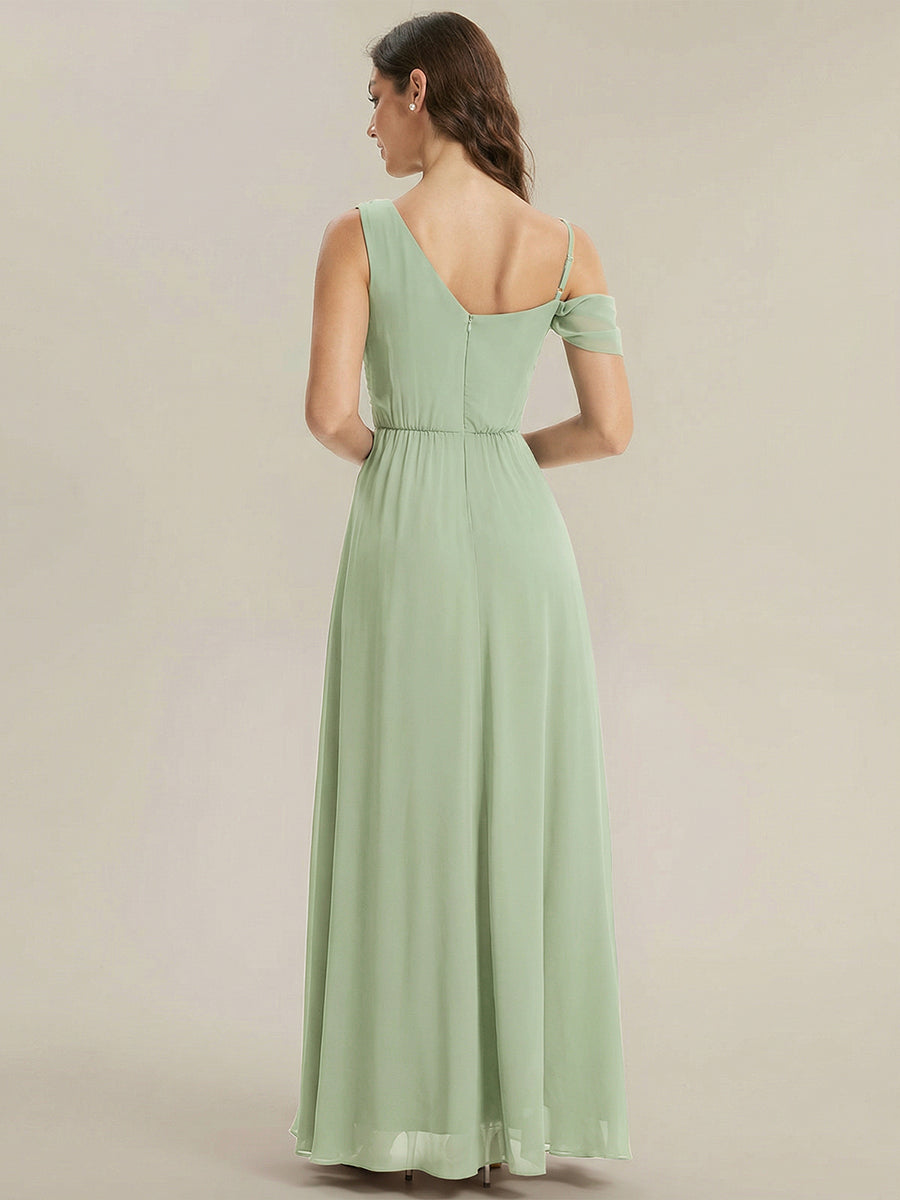 Thigh-High Slit Chiffon Dropped shoulders Bridesmaid Dress #color_Mint Green