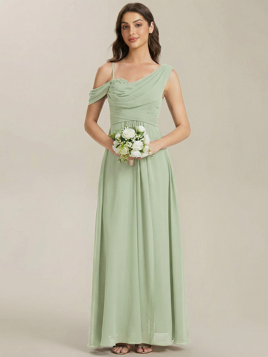Thigh-High Slit Chiffon Dropped shoulders Bridesmaid Dress #color_Mint Green