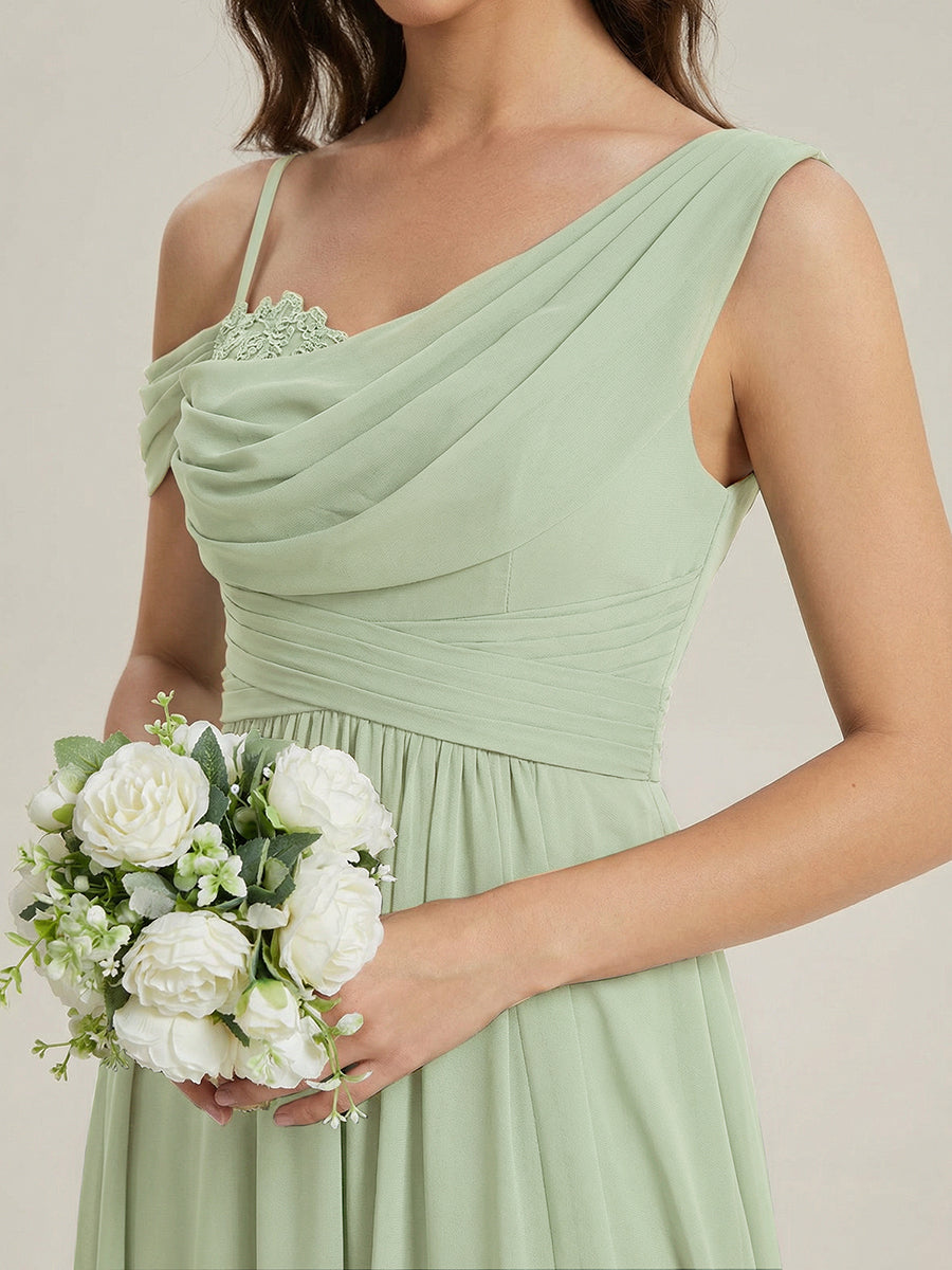 Thigh-High Slit Chiffon Dropped shoulders Bridesmaid Dress #color_Mint Green