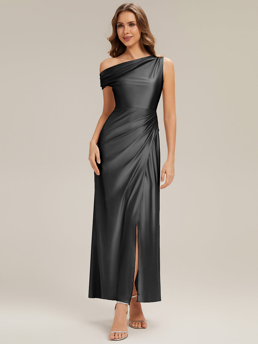 Convertible Satin Drop Shoulder Sleeve Bridesmaid Dress #color_Black