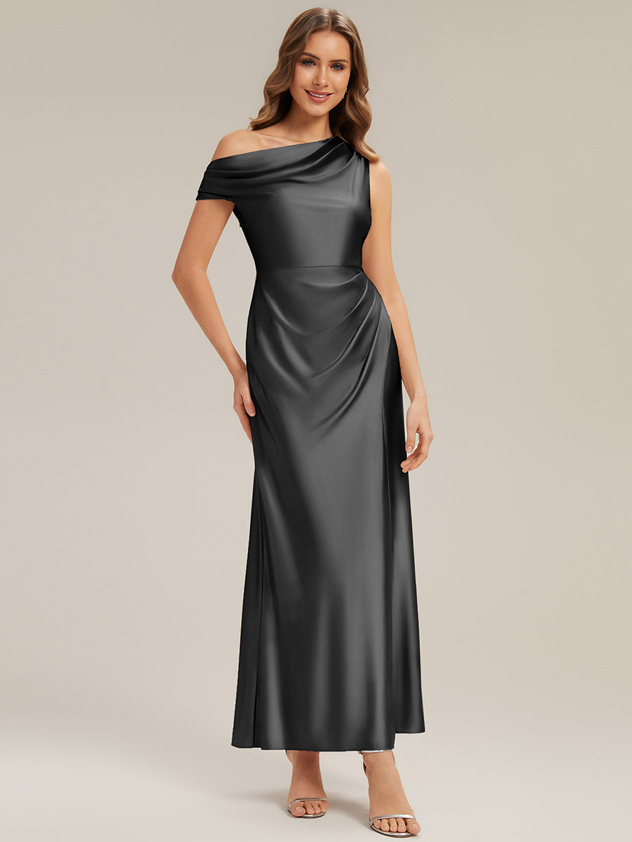 Convertible Satin Drop Shoulder Sleeve Bridesmaid Dress #color_Black
