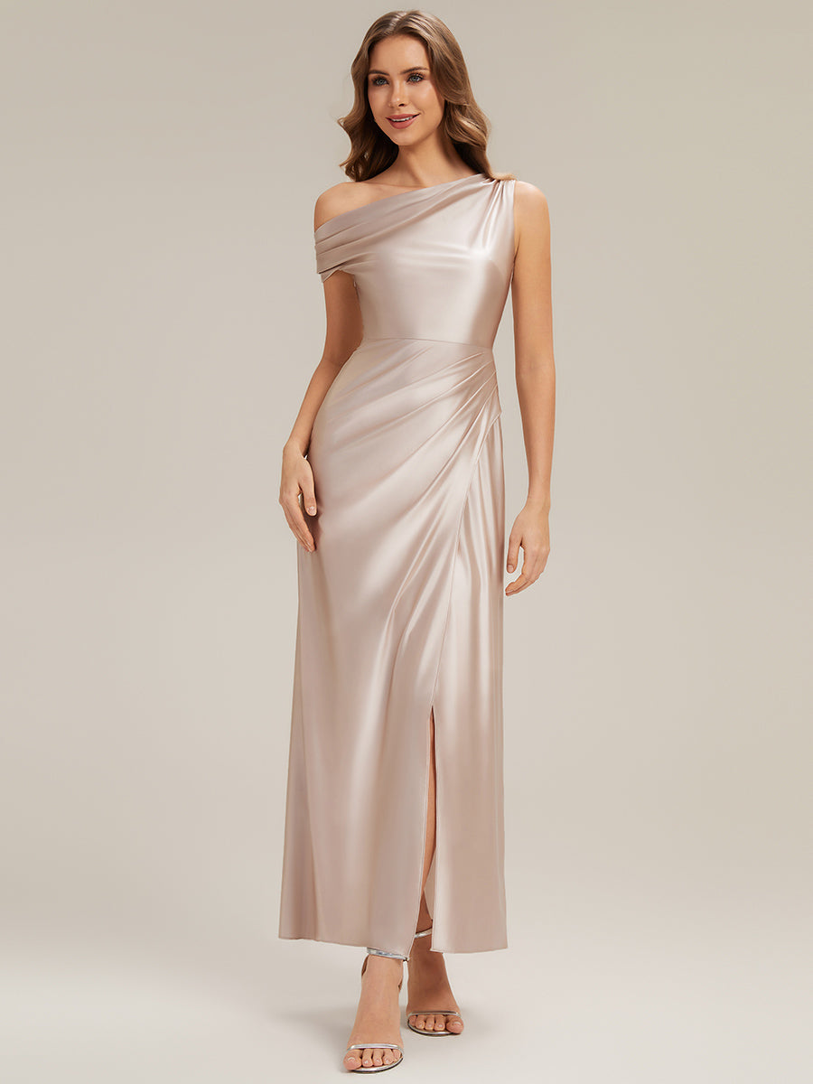 Convertible Satin Drop Shoulder Sleeve Bridesmaid Dress #color_Champagne