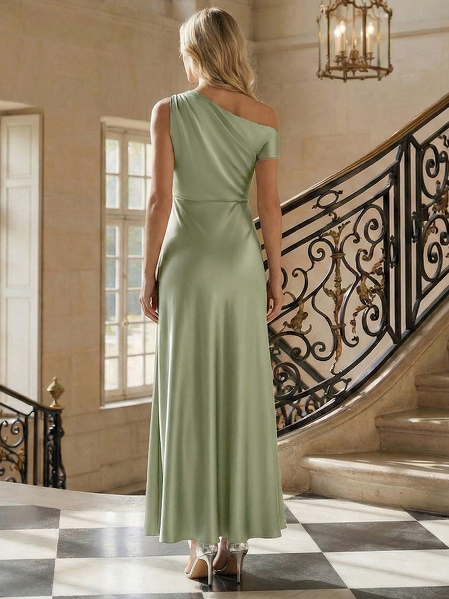 Convertible Satin Drop Shoulder Sleeve Bridesmaid Dress #color_Sage Green