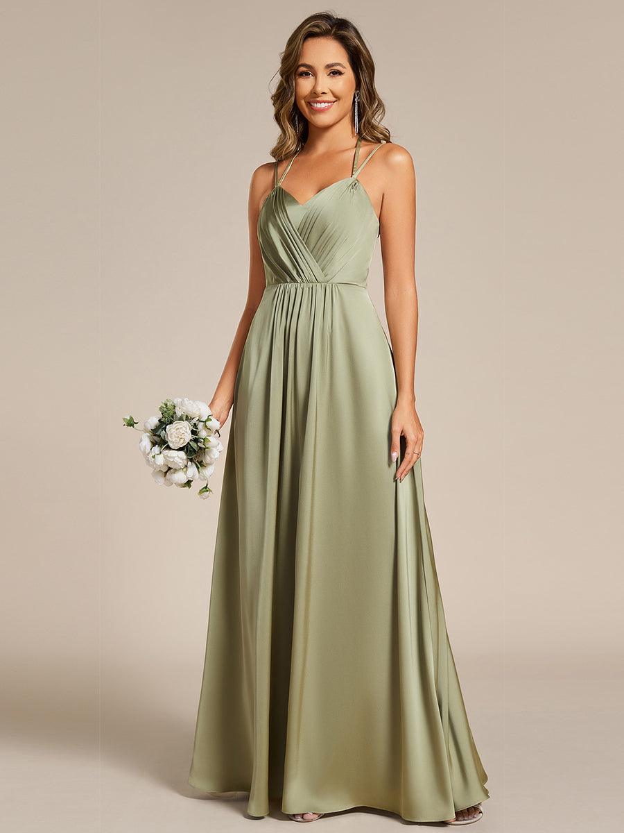 Sleeveless Backless Lace-Up A-Line Satin Bridesmaid Dress #color_Sage Green