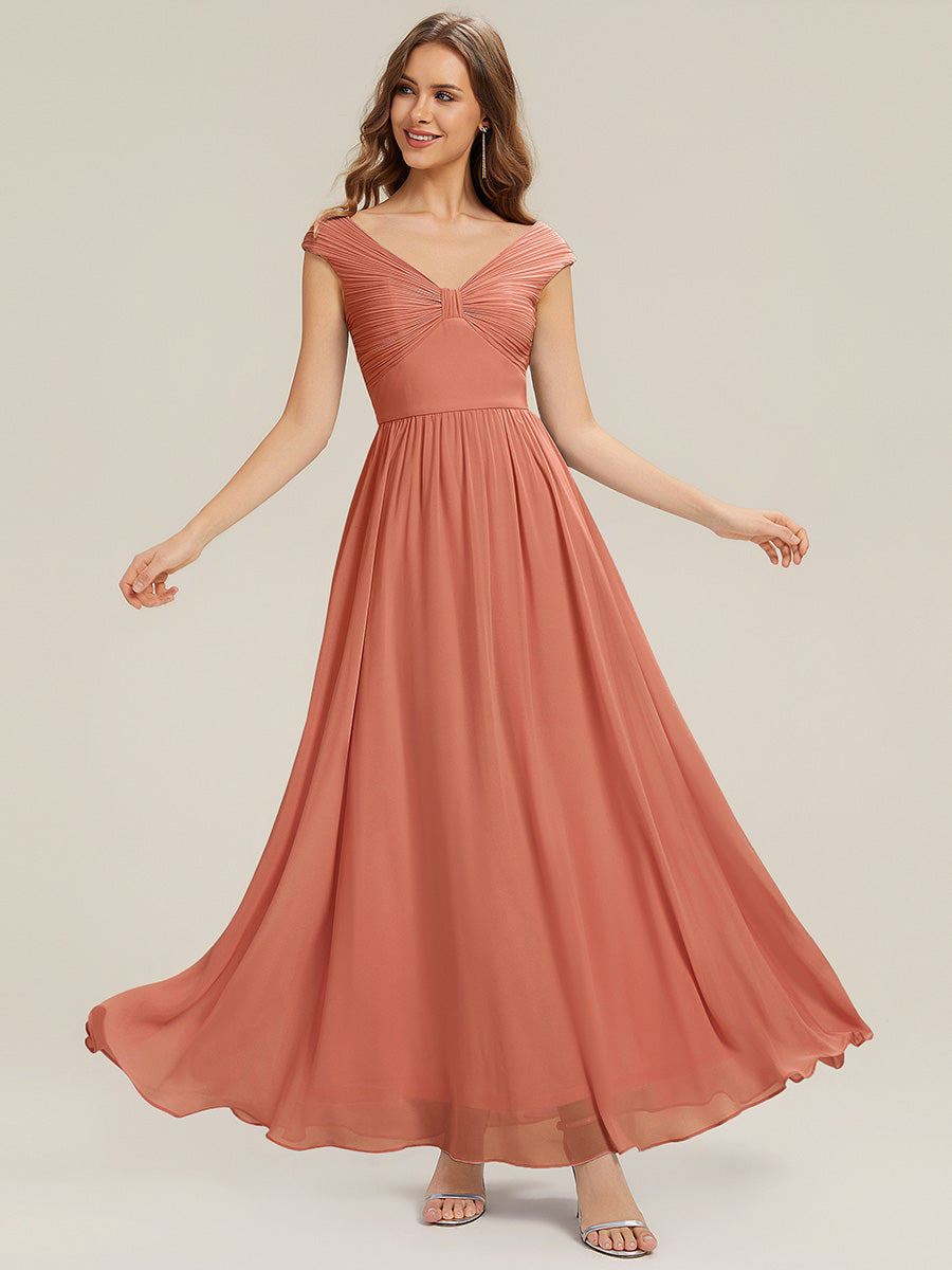 Pleated Chiffon Cap Sleeve Bridesmaid Dress #color_Coral Pink