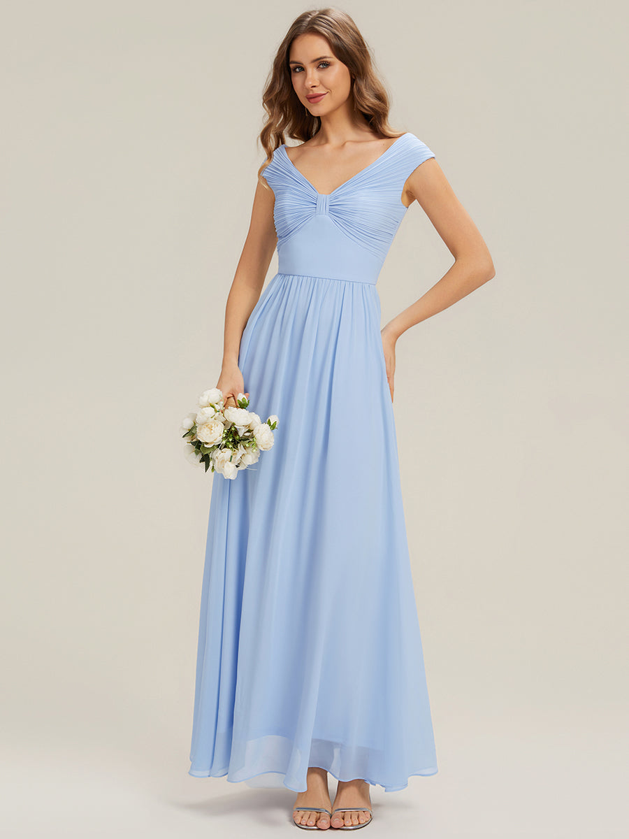 Pleated Chiffon Cap Sleeve Bridesmaid Dress #color_Ice Blue