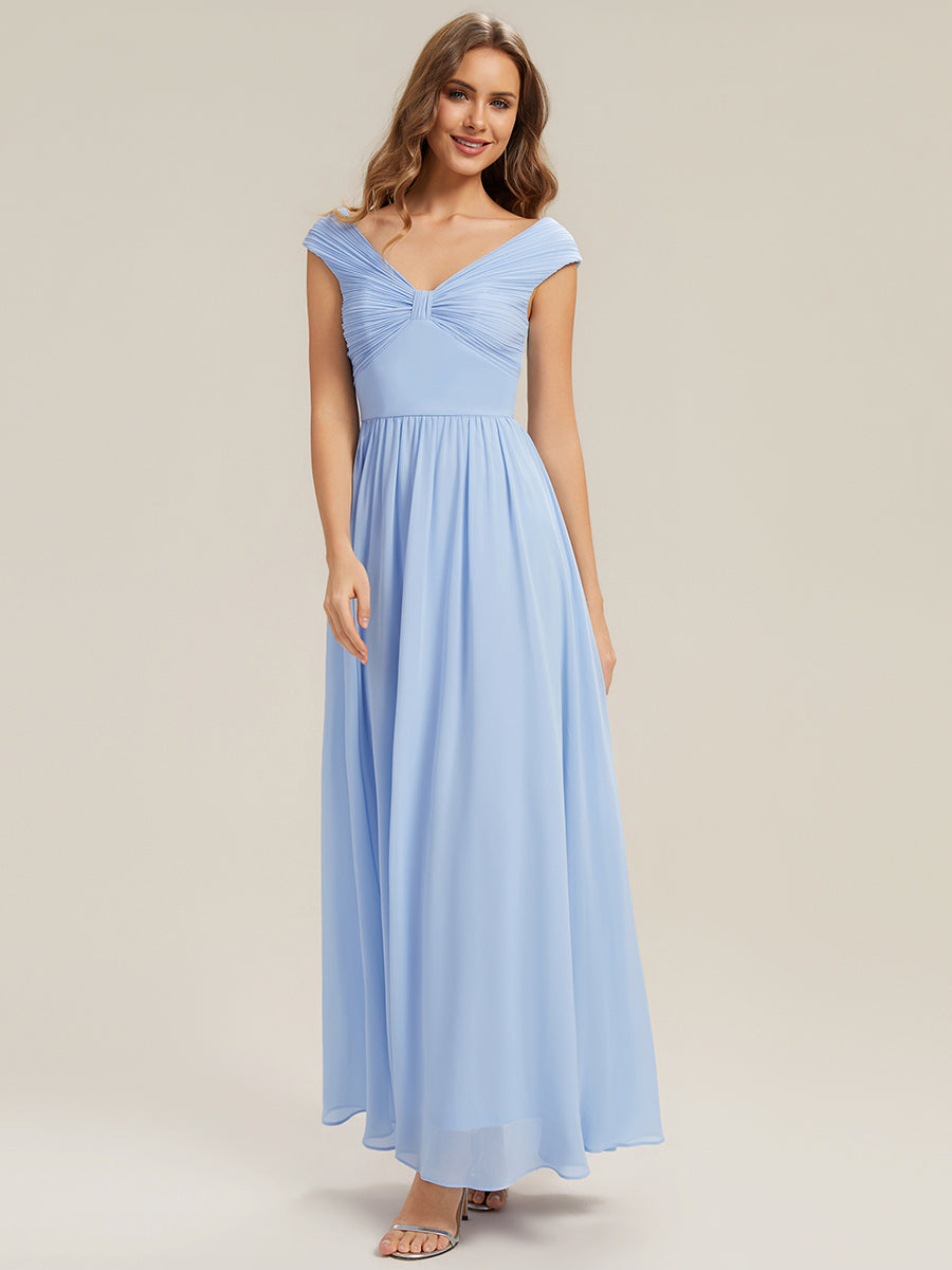 Pleated Chiffon Cap Sleeve Bridesmaid Dress #color_Ice Blue