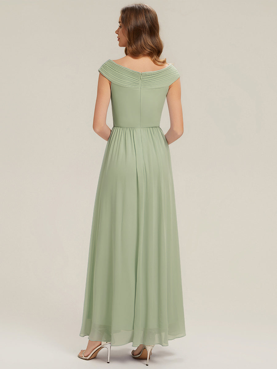 Pleated Chiffon Cap Sleeve Bridesmaid Dress #color_Mint Green